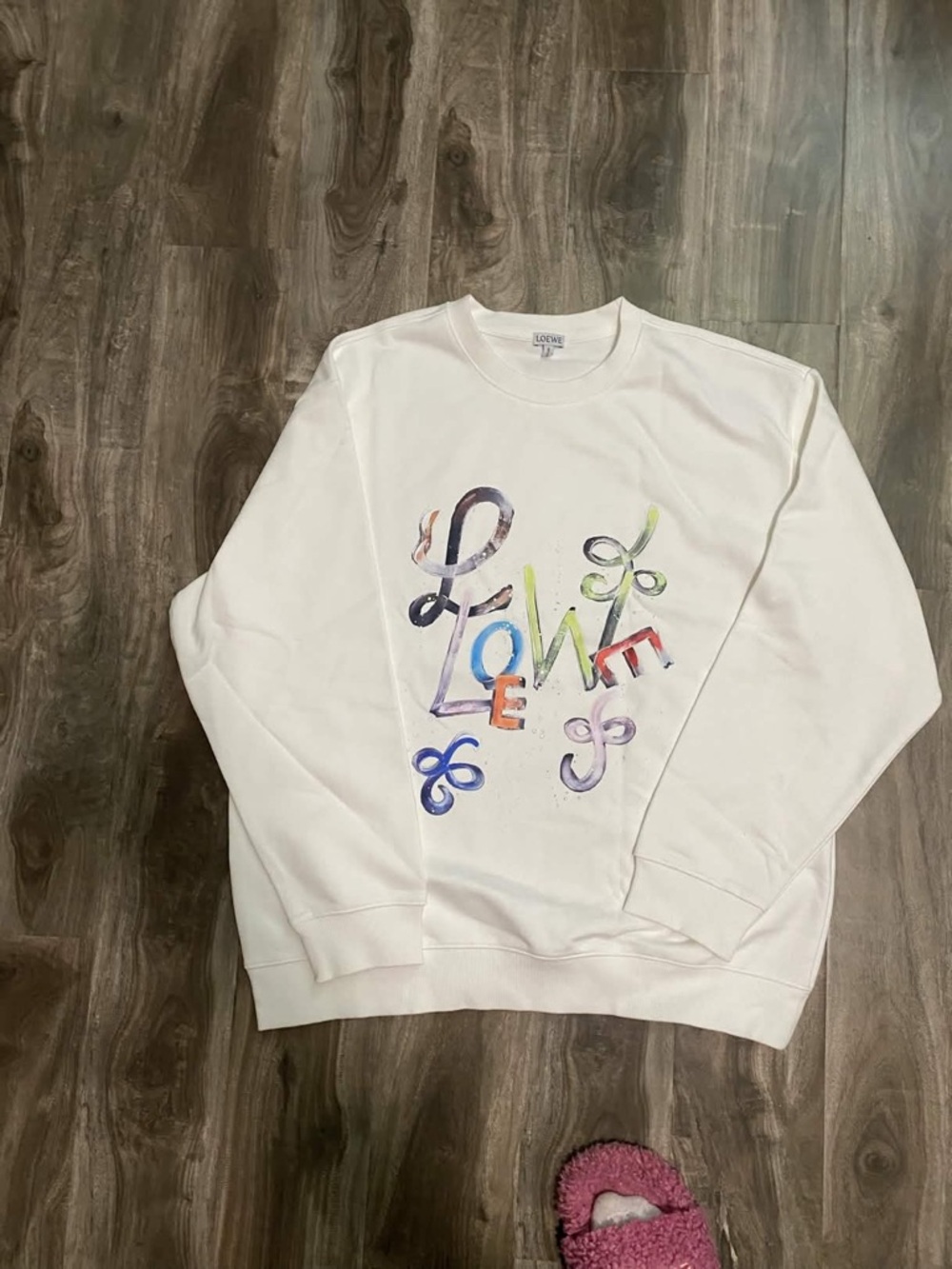 Loewe White Crewneck Sweater with Multicolor 'Love' Graphic